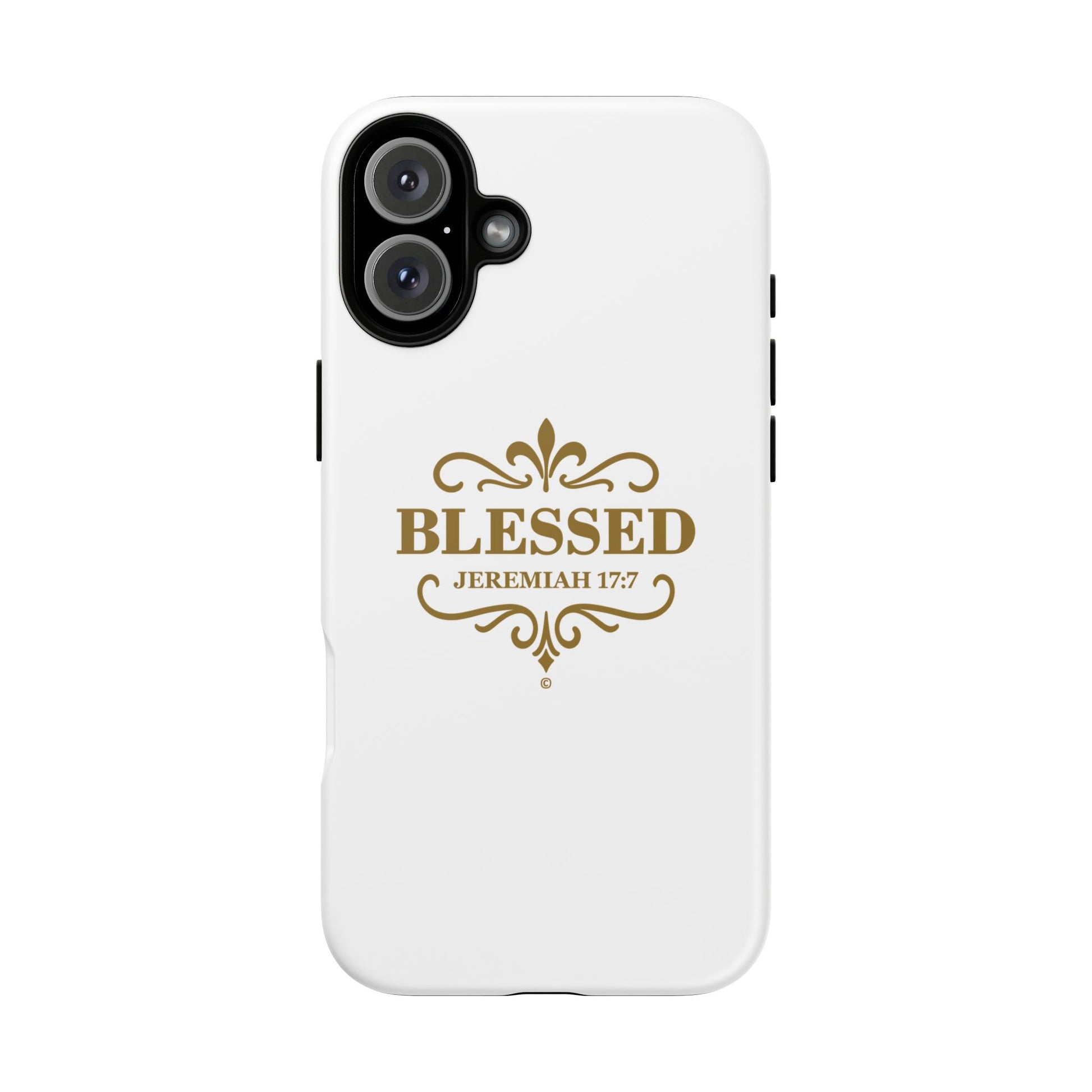 Blessed (Gold Lettering), Rugged Phone Case, Inspirational Mobile Cover, Gift for Faith Lovers, Faith-Based Protector - Cross Apparel USA