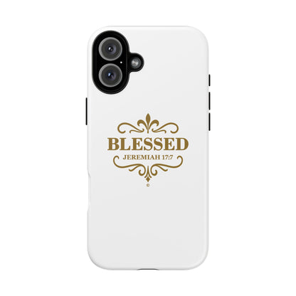 Blessed (Gold Lettering), Rugged Phone Case, Inspirational Mobile Cover, Gift for Faith Lovers, Faith-Based Protector - Cross Apparel USA