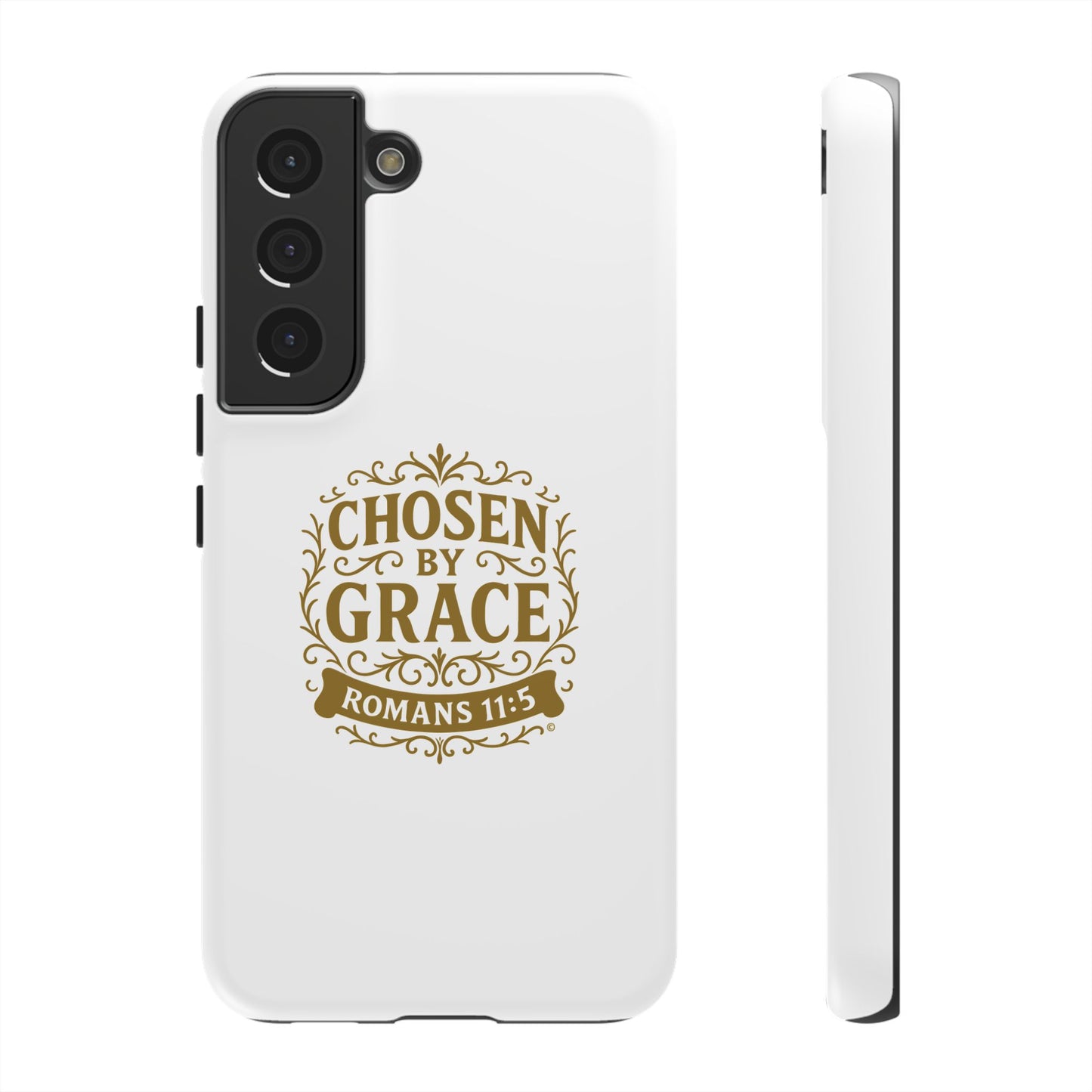 Chosen by Grace (Gold Lettering), Rugged Phone Case, Inspirational Mobile Cover, Gift for Faith Lovers, Faith-Based Protector - Cross Apparel USA
