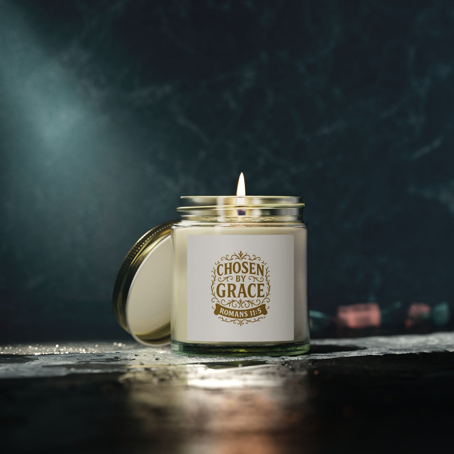 Chosen by Grace (Gold Lettering) Scented Candle - Coconut Apricot Wax, Inspirational Home Decor, Relaxation, Gifts for Believers
