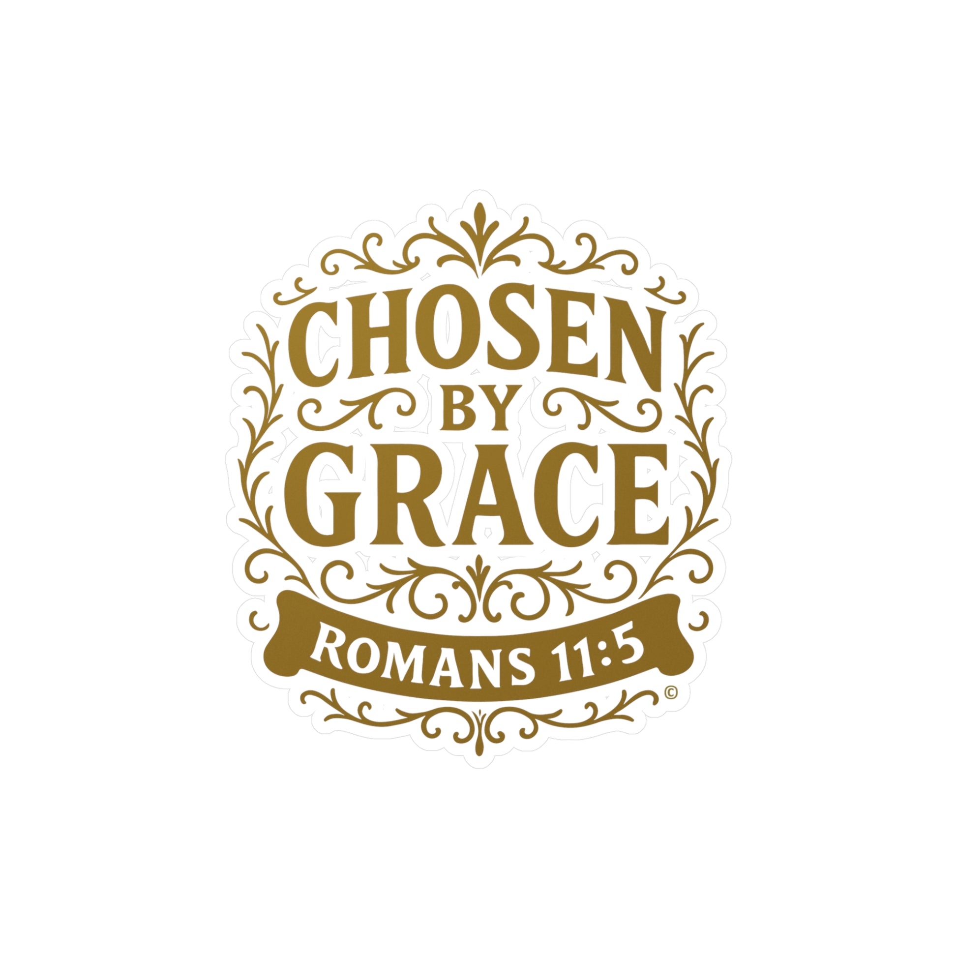 Chosen by Grace (Gold Lettering) Kiss-Cut Vinyl Decals, Inspirational Wall Art, Faith-Based Gifts, Perfect for Students - Cross Apparel USA