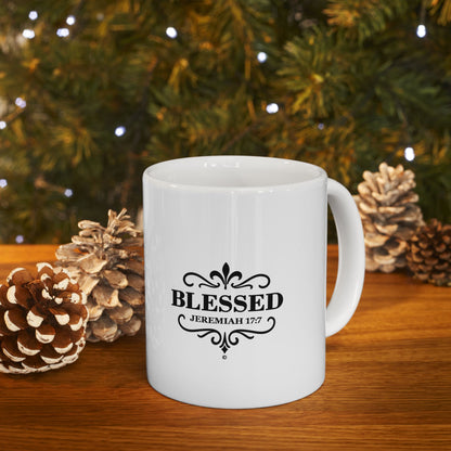 Blessed (Black Lettering) Ceramic Mug, Inspirational Gift, Coffee Cup for Faith, Gift of Believers, Devotional Drinkware (11oz, 15oz)
