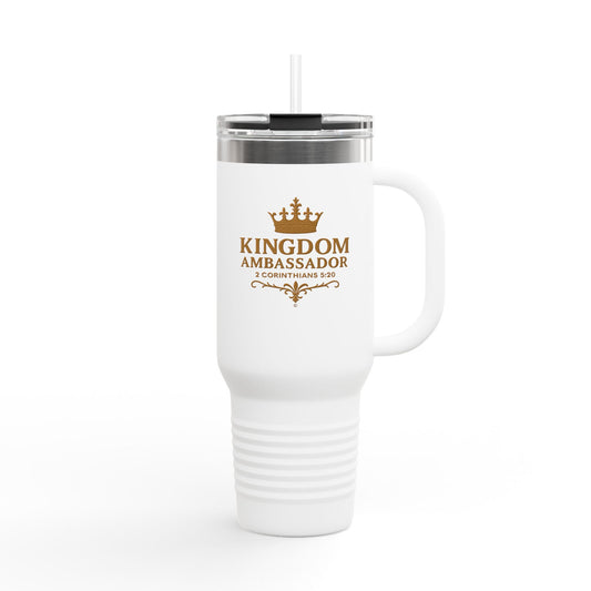 Kingdom Ambassador (Gold Lettering) Insulated Travel Mug, 40oz - Motivational Drinkware, Perfect for Believers, Inspirational Gifts, Faith-based Designs