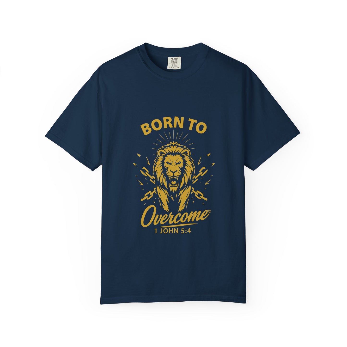 Born to Overcome (Gold Lettering) Unisex Faith Tee, Relaxed Fit Shirt, Inspirational Apparel, Gift for Believers - Cross Apparel USA