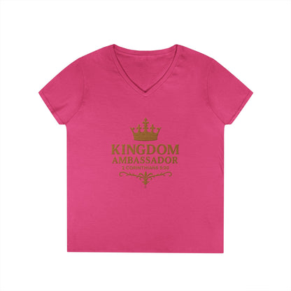 Kingdom Ambassador (Gold) Ladies V-Neck T-Shirt, Inspirational Gift, Faith-Based Gift