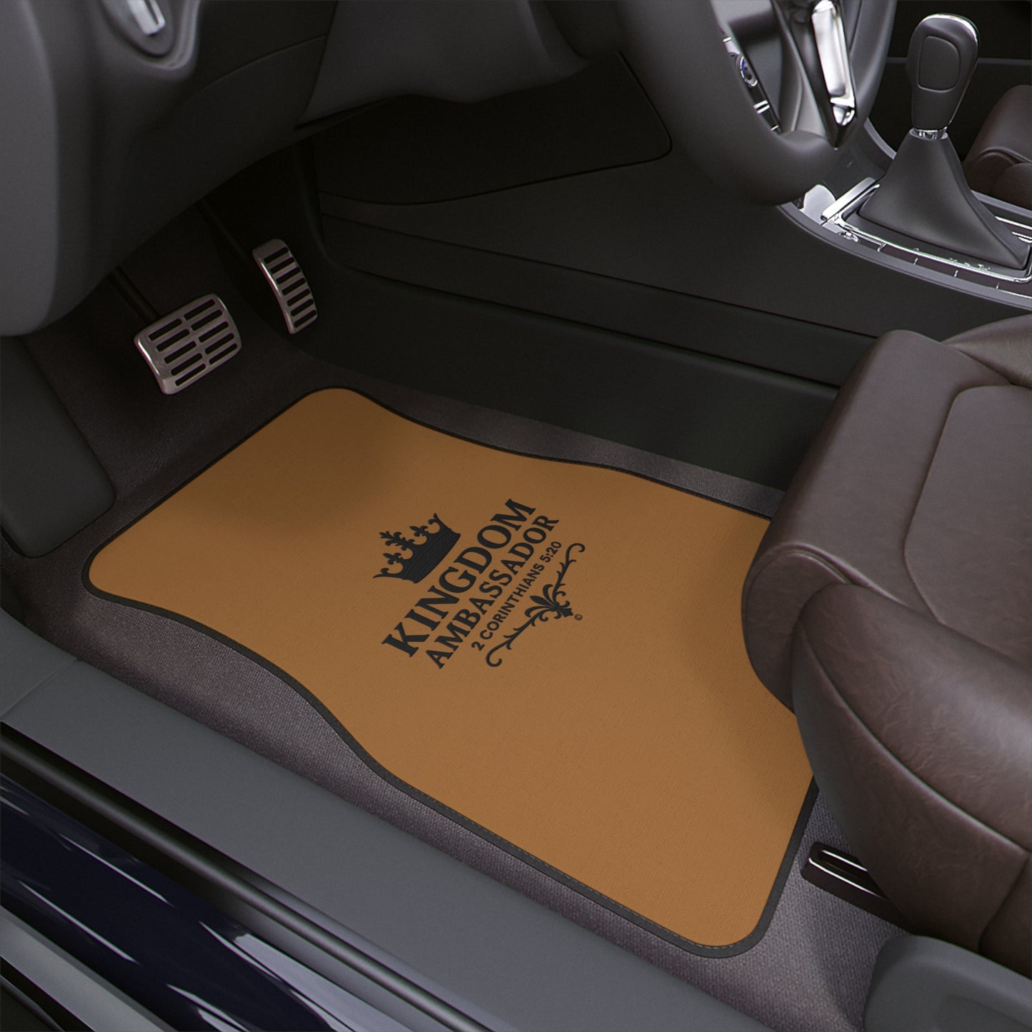 Kingdom Ambassador (Black Lettering on Light Brown) Car Floor Mat, 1 piece