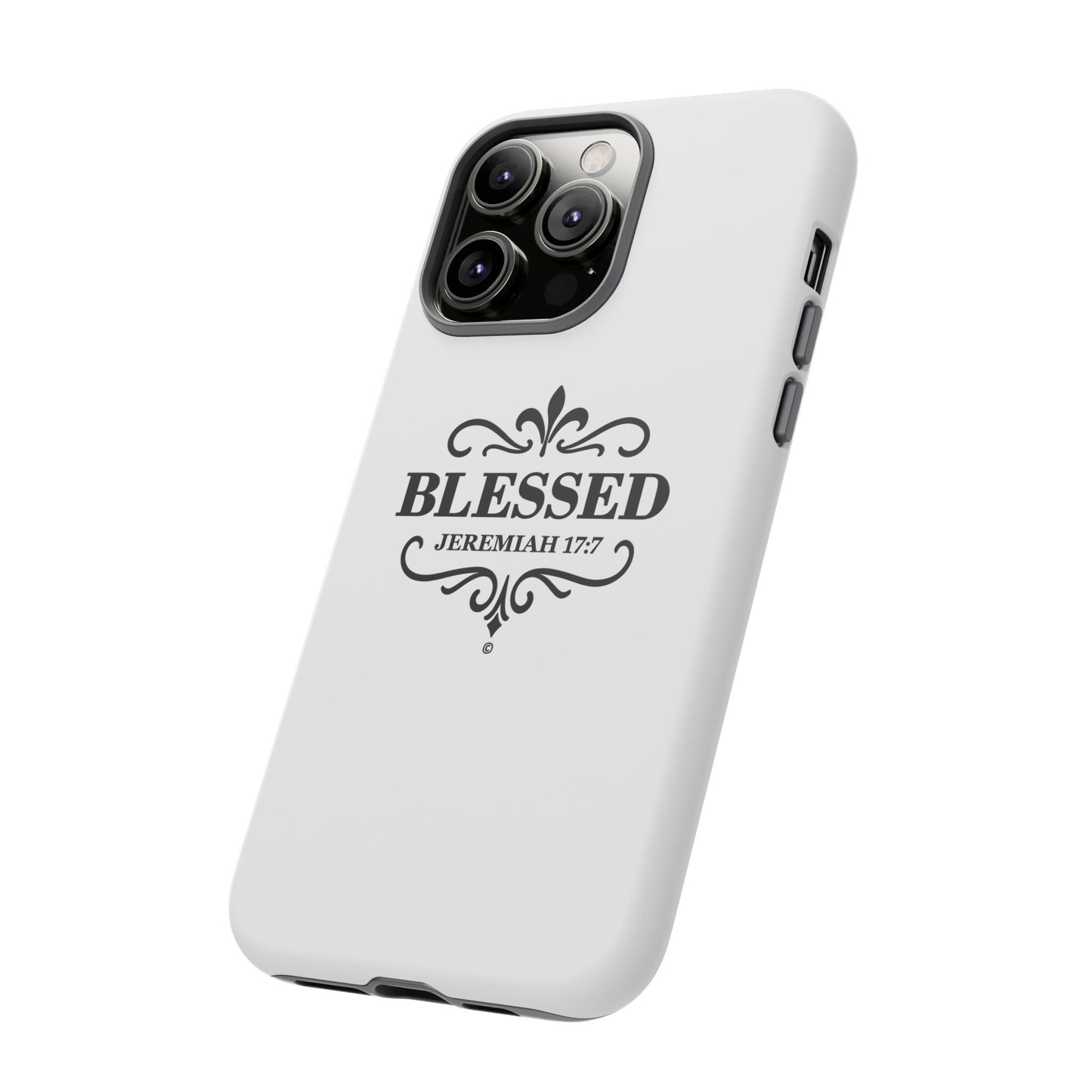 Blessed (Black Lettering), Rugged Phone Case, Inspirational Mobile Cover, Gift for Faith Lovers, Faith-Based Protector