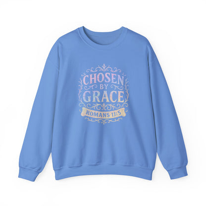 Chosen by Grace (Multi-color Limited Edition) Unisex Crewneck Sweatshirt - Inspirational Apparel, Faith-Based Fashion, Cozy Casual Wear, Bible Verse Sweatshirt