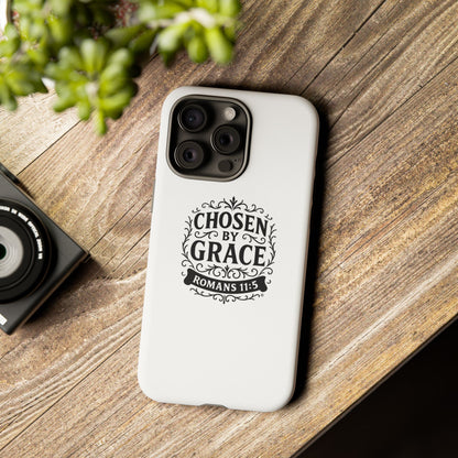 Chosen by Grace (Black Lettering), Rugged Phone Case, Inspirational Mobile Cover, Gift for Faith Lovers, Faith-Based Protector