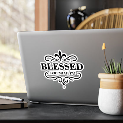 Blessed (Black Lettering) Kiss-Cut Vinyl Decals, Inspirational Wall Art, Faith-Based Gifts, Home Decor - Cross Apparel USA