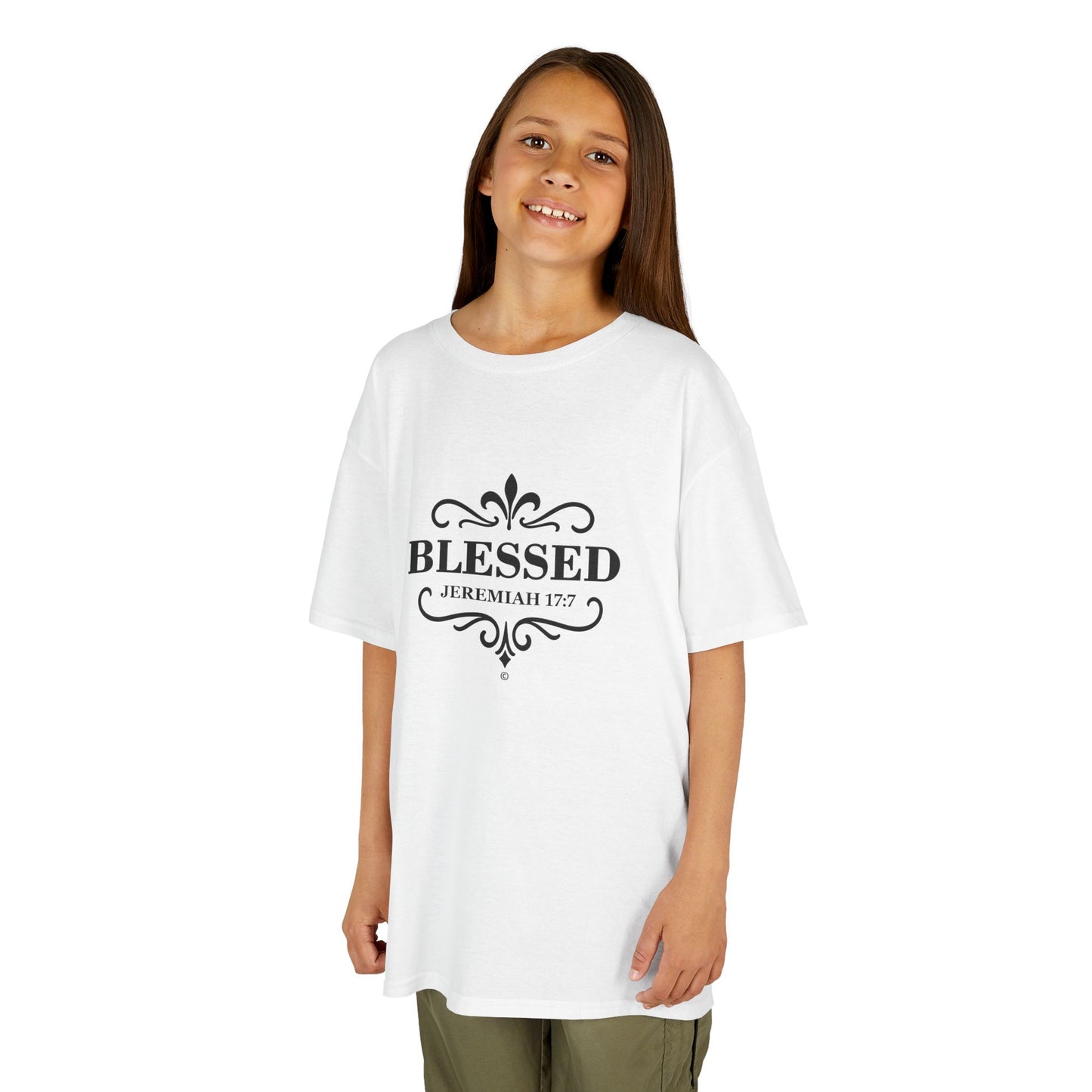 Blessed (Black Lettering) Kids Tee, Faith-based Inspirational Apparel, Gift for Believers, Youth Fashion, Bible Verse Shirt, Meaningful Gift