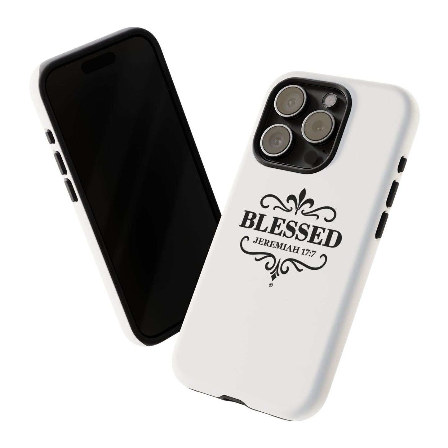Blessed (Black Lettering), Rugged Phone Case, Inspirational Mobile Cover, Gift for Faith Lovers, Faith-Based Protector - Cross Apparel USA