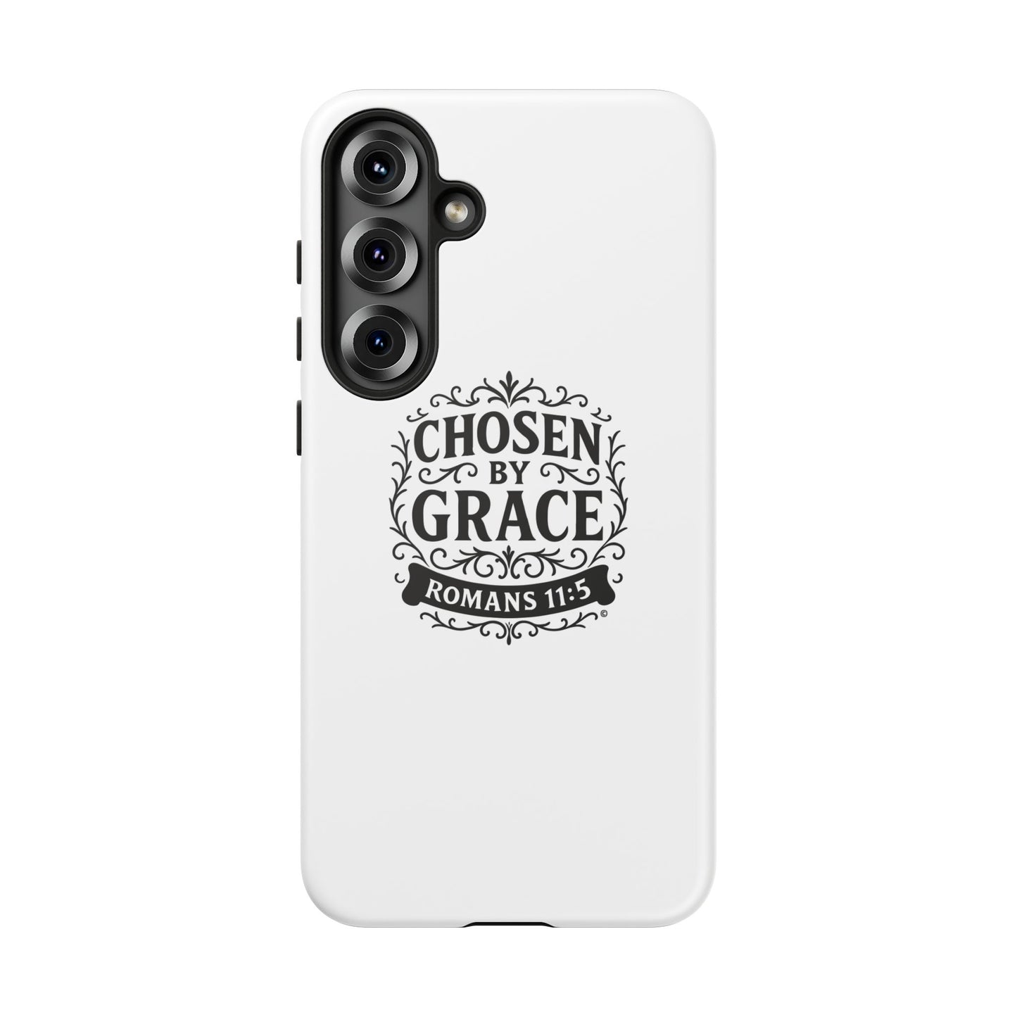Chosen by Grace (Black Lettering), Rugged Phone Case, Inspirational Mobile Cover, Gift for Faith Lovers, Faith-Based Protector