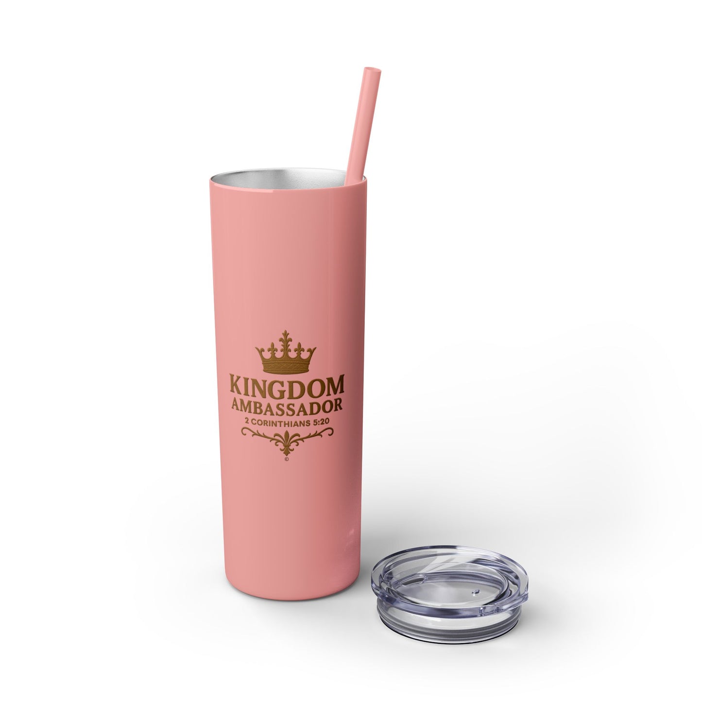 Kingdom Ambassador (Gold Lettering) Skinny Tumbler with Straw - 20oz Inspirational Drinkware