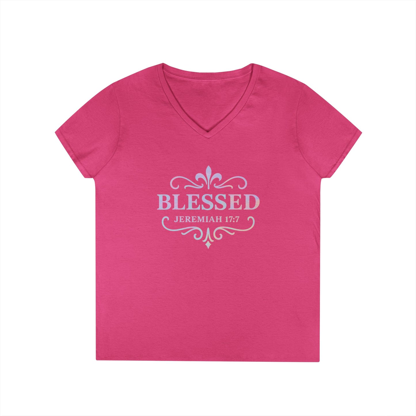 Blessed (Multi-color Limited Edition) Ladies V-Neck T-Shirt, Inspirational Gift, Faith-Based Gift
