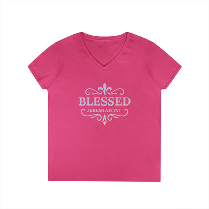 Blessed (Multi-color Limited Edition) Ladies V-Neck T-Shirt, Inspirational Gift, Faith-Based Gift