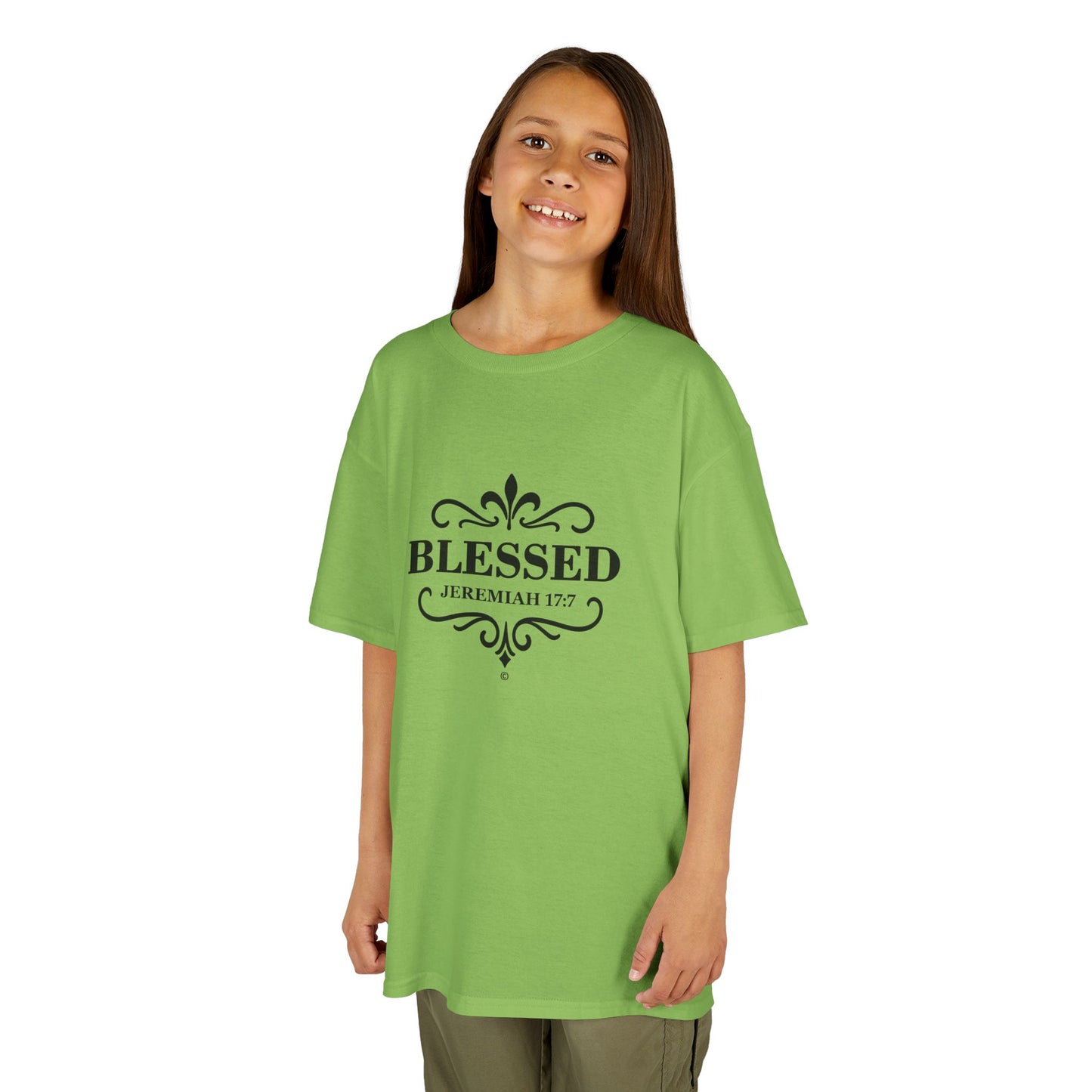 Blessed (Black Lettering) Kids Tee, Faith-based Inspirational Apparel, Gift for Believers, Youth Fashion, Bible Verse Shirt, Meaningful Gift