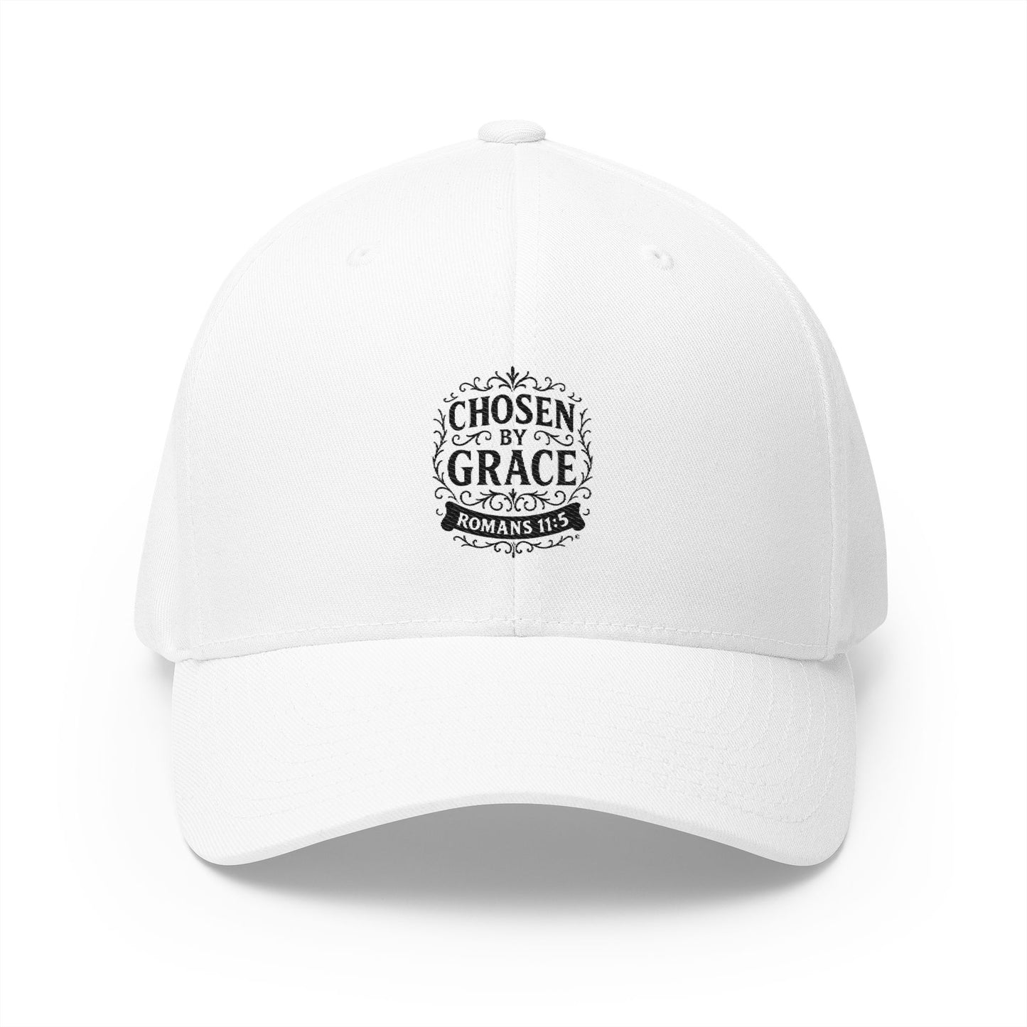 Chosen by Grace (Black Lettering) Embroidered Cap - Stylish Flex Fit Closed-Back Hat, Perfect for Events, Gifts, and Celebrations