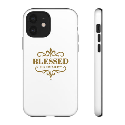 Blessed (Gold Lettering), Rugged Phone Case, Inspirational Mobile Cover, Gift for Faith Lovers, Faith-Based Protector