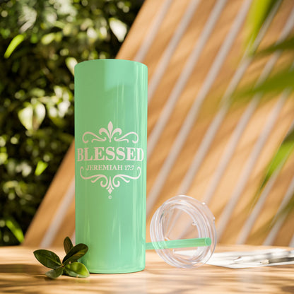 Blessed (White Lettering) 20oz Skinny Tumbler, Inspirational Travel Mug, Unique Gift for Faith Lovers, Bible Verse Drinkware, Motivational Water Bottle