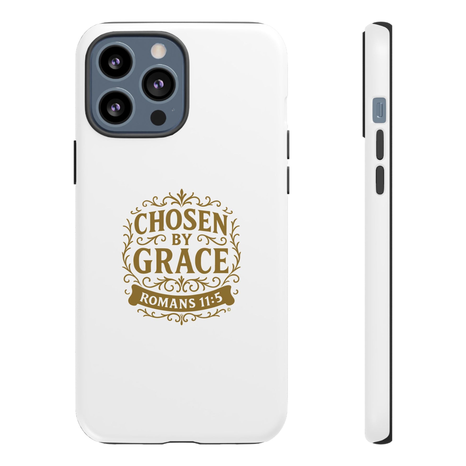 Chosen by Grace (Gold Lettering), Rugged Phone Case, Inspirational Mobile Cover, Gift for Faith Lovers, Faith-Based Protector - Cross Apparel USA