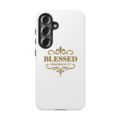 Blessed (Gold Lettering), Rugged Phone Case, Inspirational Mobile Cover, Gift for Faith Lovers, Faith-Based Protector