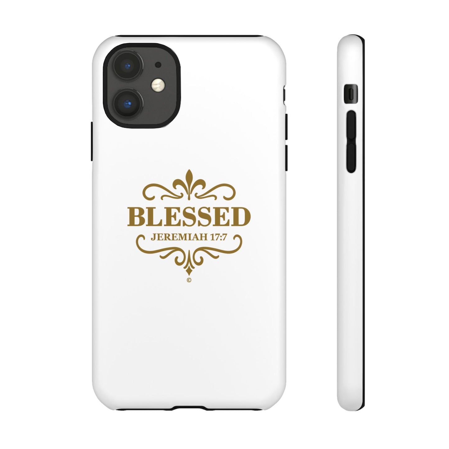 Blessed (Gold Lettering), Rugged Phone Case, Inspirational Mobile Cover, Gift for Faith Lovers, Faith-Based Protector - Cross Apparel USA