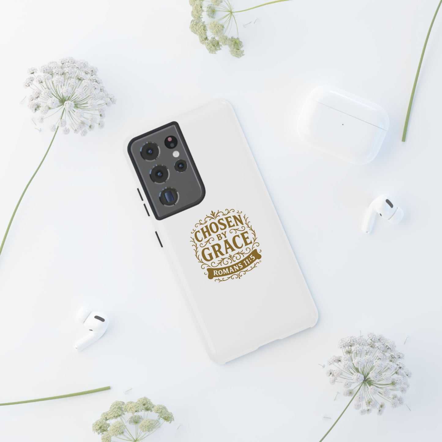 Chosen by Grace (Gold Lettering), Rugged Phone Case, Inspirational Mobile Cover, Gift for Faith Lovers, Faith-Based Protector