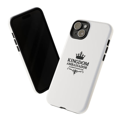 Kingdom Ambassador (Black Lettering) Rugged Phone Case, Inspirational Mobile Cover, Gift for Faith Lovers, Faith-Based Protector - Cross Apparel USA