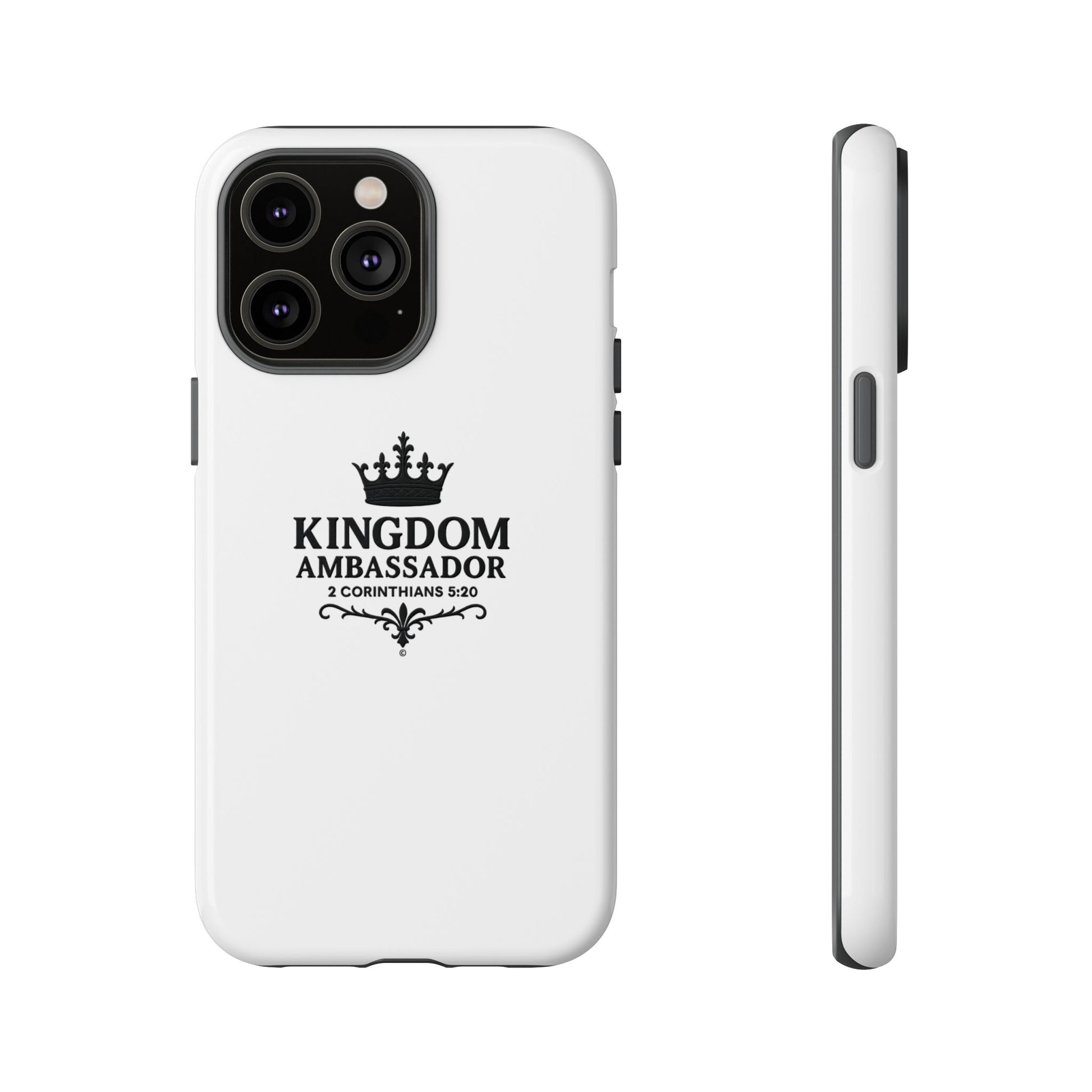 Kingdom Ambassador (Black Lettering) Rugged Phone Case, Inspirational Mobile Cover, Gift for Faith Lovers, Faith-Based Protector - Cross Apparel USA
