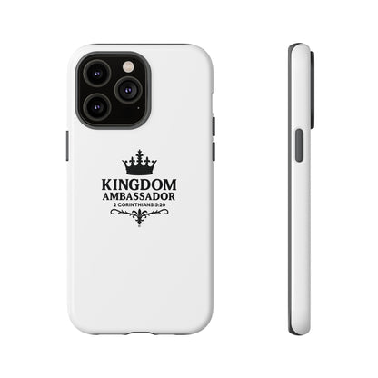 Kingdom Ambassador (Black Lettering) Rugged Phone Case, Inspirational Mobile Cover, Gift for Faith Lovers, Faith-Based Protector - Cross Apparel USA