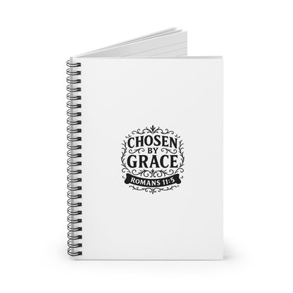 Chosen by Grace (Black Lettering) Inspirational Spiral Notebook, Christian Journal, Bible Study Supplies, Faith Gift, Daily Planner - Cross Apparel USA