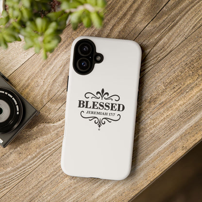Blessed (Black Lettering), Rugged Phone Case, Inspirational Mobile Cover, Gift for Faith Lovers, Faith-Based Protector