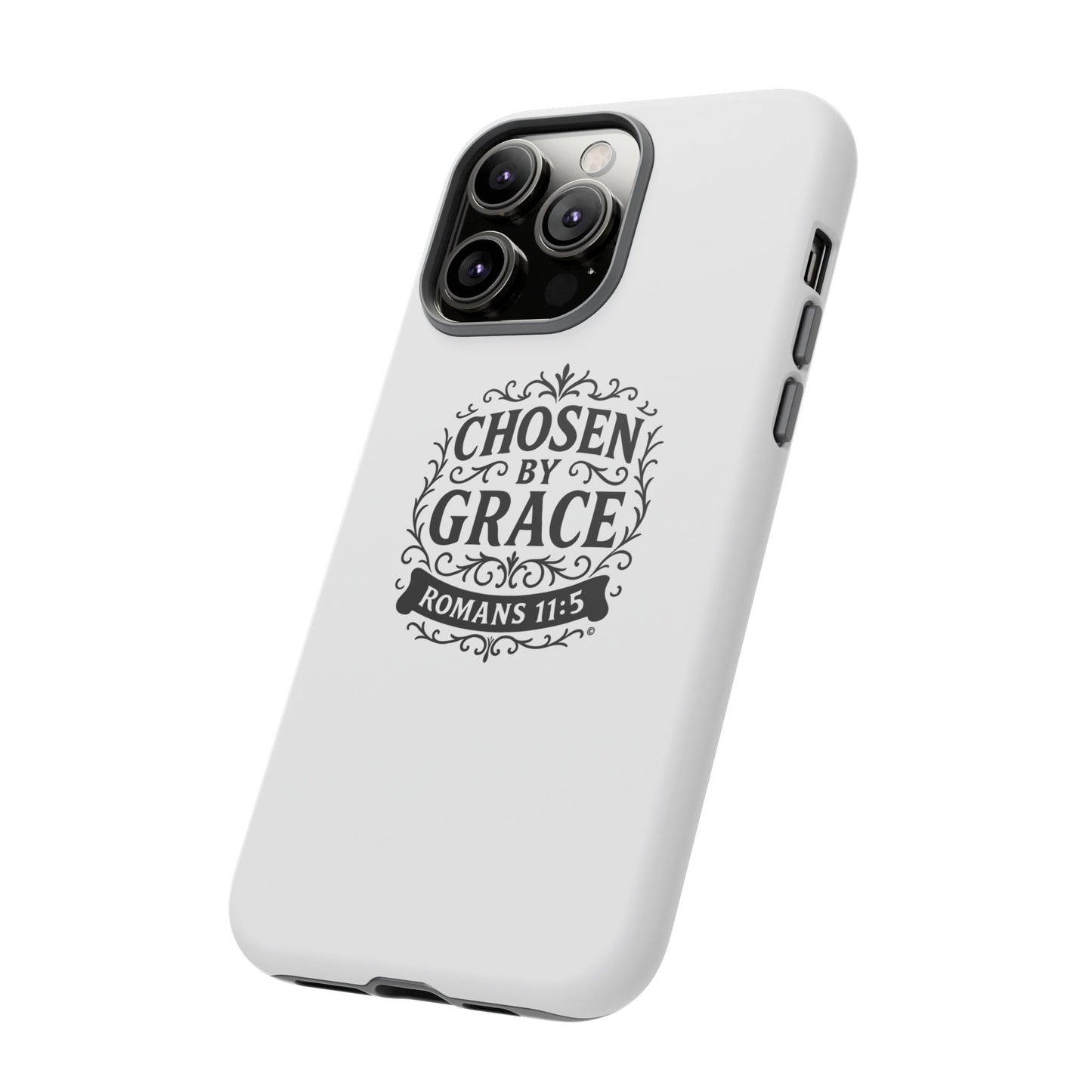 Chosen by Grace (Black Lettering), Rugged Phone Case, Inspirational Mobile Cover, Gift for Faith Lovers, Faith-Based Protector