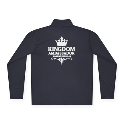 Kingdom Ambassador (Small Design on Front and Full design on the back side) Stylish Unisex Quarter-Zip Pullover for Everyday Comfort, Cozy Apparel, Trendy Layering, Casual Wear, Great for Believers