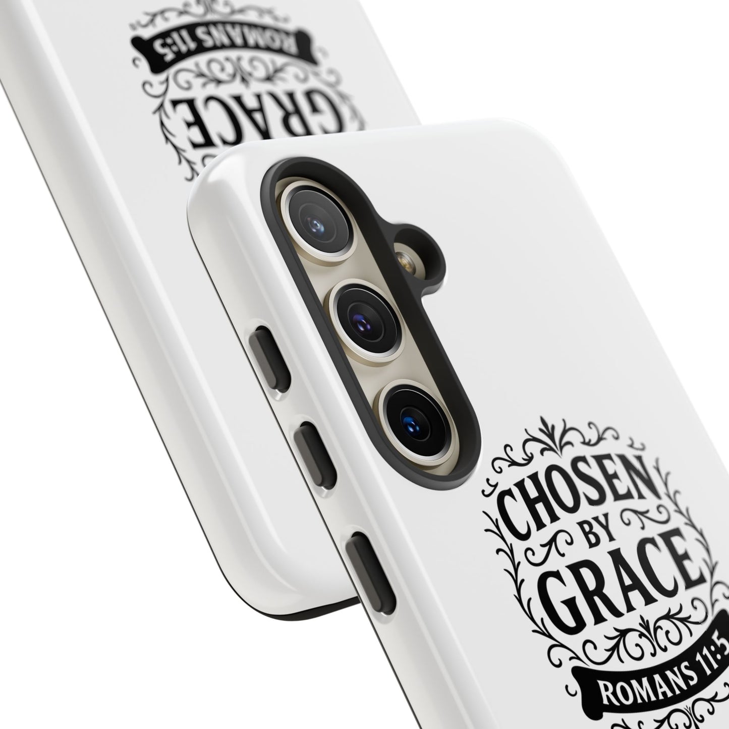 Chosen by Grace (Black Lettering), Rugged Phone Case, Inspirational Mobile Cover, Gift for Faith Lovers, Faith-Based Protector