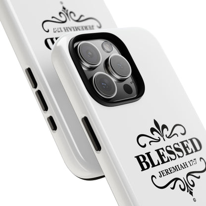 Blessed (Black Lettering), Rugged Phone Case, Inspirational Mobile Cover, Gift for Faith Lovers, Faith-Based Protector