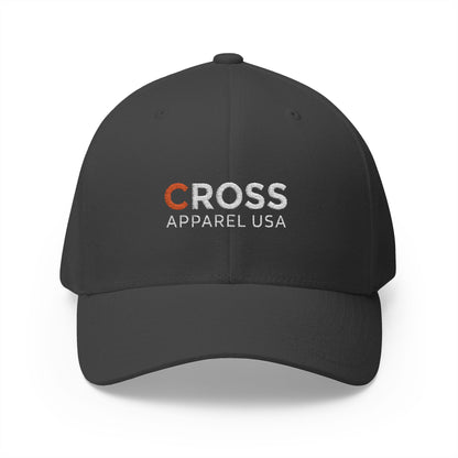 Cross Apparel USA Branded (White Lettering) Embroidered Closed-Back Flex Fit Cap