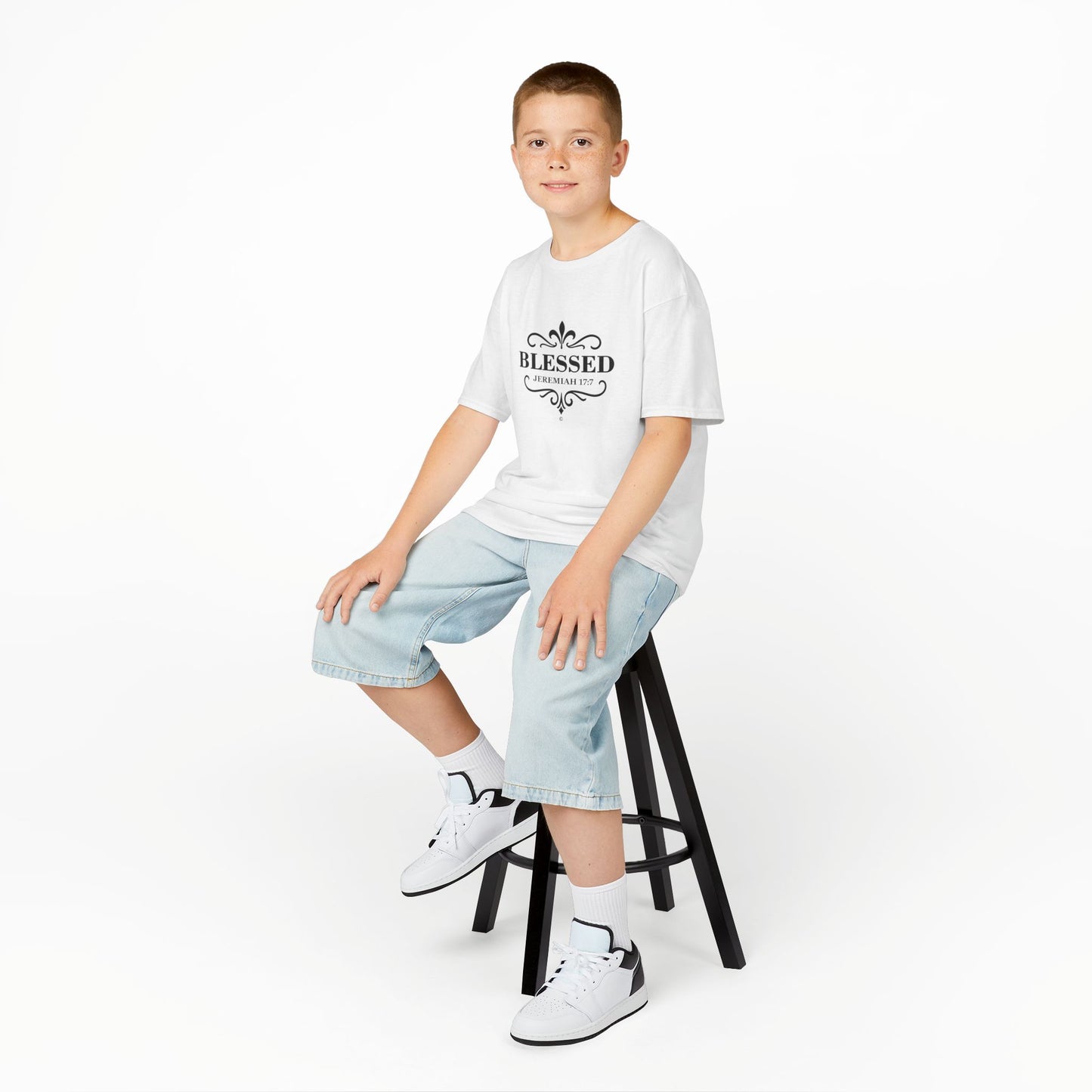 Blessed (Black Lettering) Kids Tee, Faith-based Inspirational Apparel, Gift for Believers, Youth Fashion, Bible Verse Shirt, Meaningful Gift