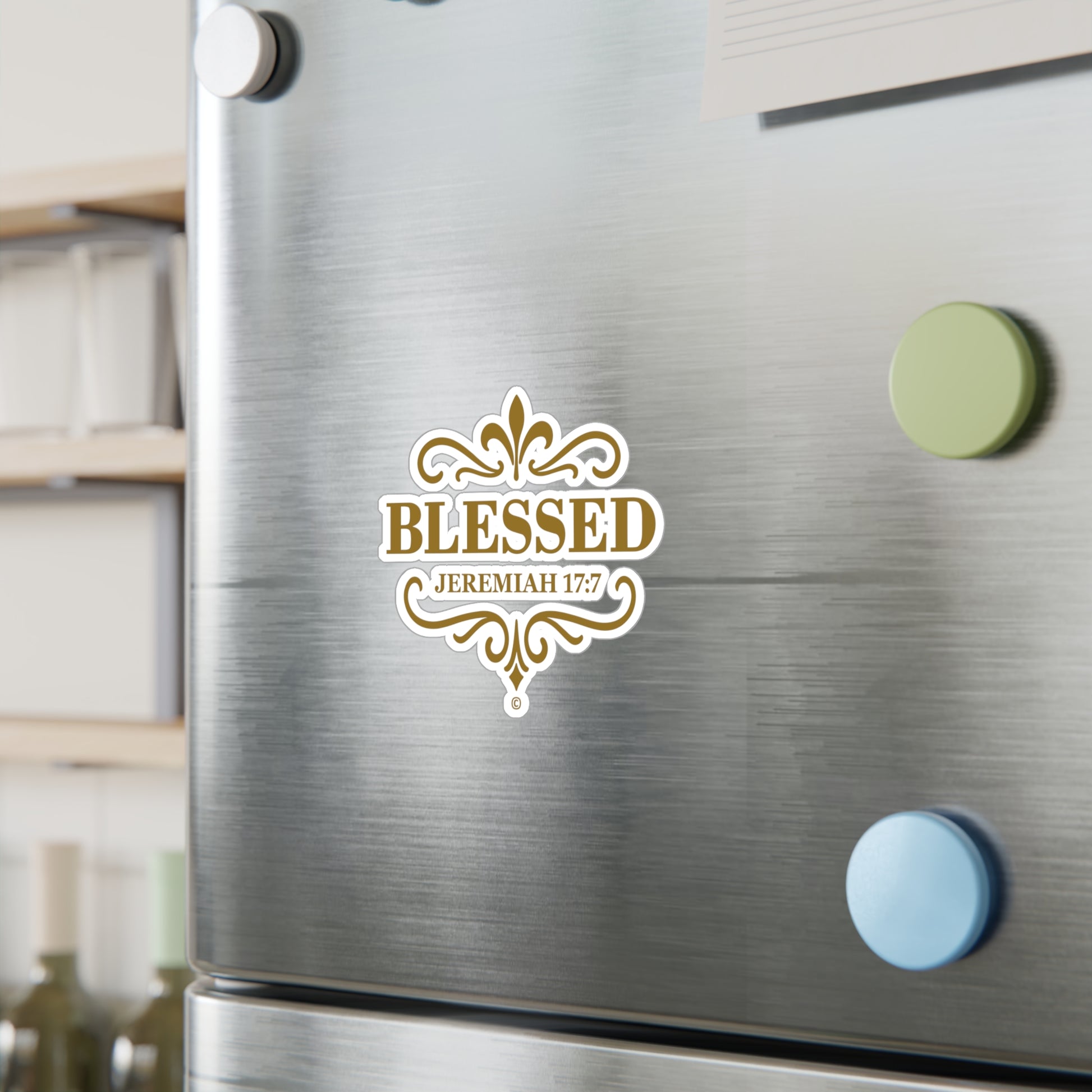 Blessed (Gold Lettering) Kiss-Cut Vinyl Decals, Inspirational Wall Art, Faith-Based Gifts, Home Decor - Cross Apparel USA