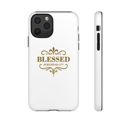 Blessed (Gold Lettering), Rugged Phone Case, Inspirational Mobile Cover, Gift for Faith Lovers, Faith-Based Protector - Cross Apparel USA