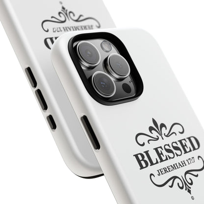 Blessed (Black Lettering), Rugged Phone Case, Inspirational Mobile Cover, Gift for Faith Lovers, Faith-Based Protector