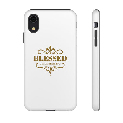 Blessed (Gold Lettering), Rugged Phone Case, Inspirational Mobile Cover, Gift for Faith Lovers, Faith-Based Protector - Cross Apparel USA