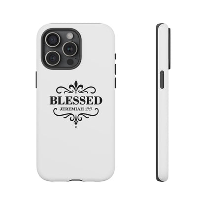 Blessed (Black Lettering), Rugged Phone Case, Inspirational Mobile Cover, Gift for Faith Lovers, Faith-Based Protector