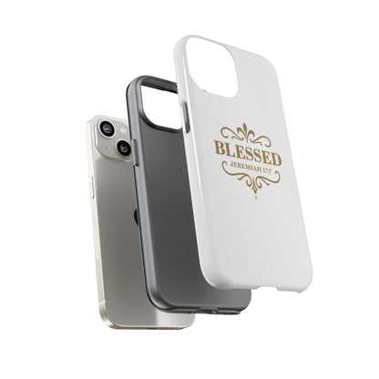 Blessed (Gold Lettering), Rugged Phone Case, Inspirational Mobile Cover, Gift for Faith Lovers, Faith-Based Protector