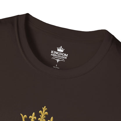 Kingdom Ambassador (Gold Lettering) T-Shirt | Unisex Softstyle Tee for Faith, Community Events, Gifts for Believers