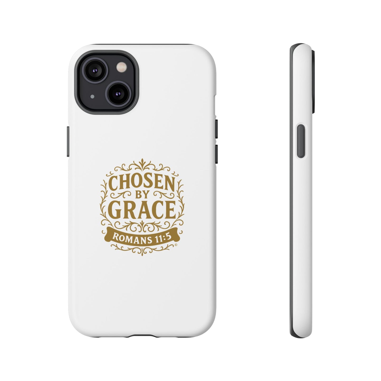 Chosen by Grace (Gold Lettering), Rugged Phone Case, Inspirational Mobile Cover, Gift for Faith Lovers, Faith-Based Protector - Cross Apparel USA