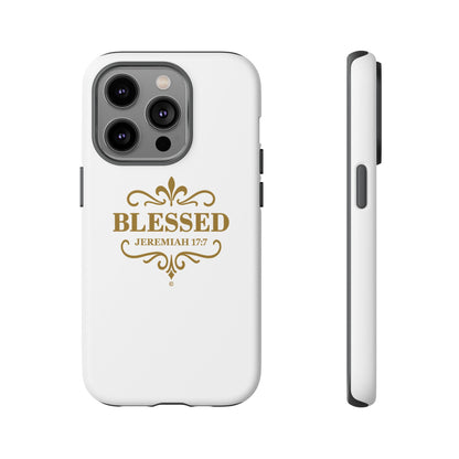 Blessed (Gold Lettering), Rugged Phone Case, Inspirational Mobile Cover, Gift for Faith Lovers, Faith-Based Protector - Cross Apparel USA