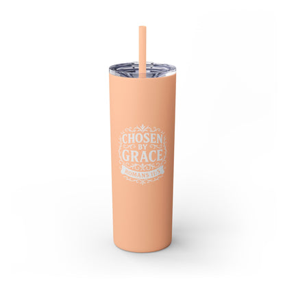 Chosen by Grace (White Lettering) 20oz Skinny Tumbler, Inspirational Travel Mug, Unique Gift for Faith Lovers, Bible Verse Drinkware, Motivational Water Bottle