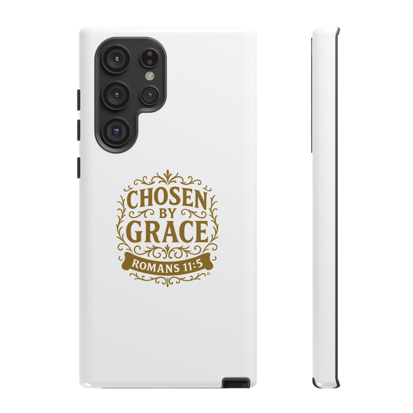 Chosen by Grace (Gold Lettering), Rugged Phone Case, Inspirational Mobile Cover, Gift for Faith Lovers, Faith-Based Protector
